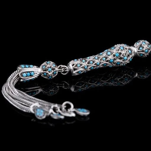 Exclusive Collection Micro Turquoise Detailed Silver Tasbih No3