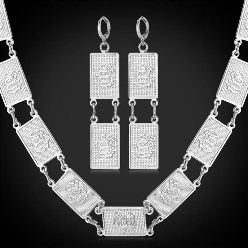 Allah Necklace Drop Earrings For Women GoldSilver Color Jewellery set IS1 IS2