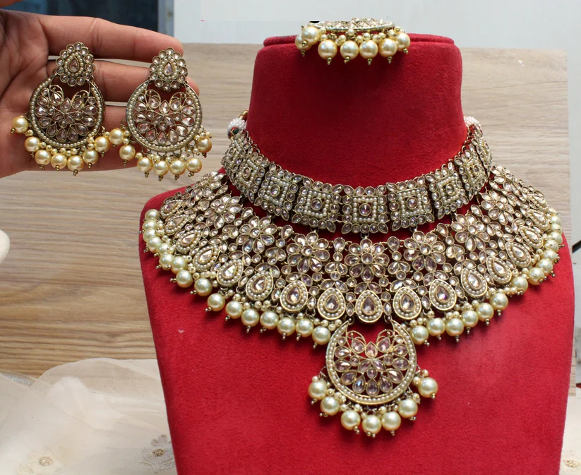 Necklace Set sea green pink choker necklace Jewellery set