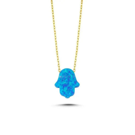 Blue Opal Hamsa Silver Necklace