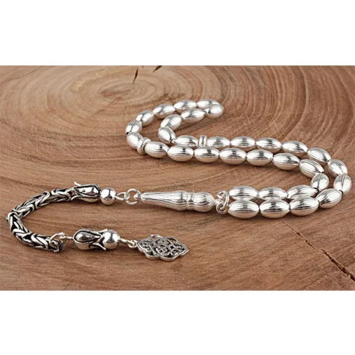 Oval Silver Beads Misbaha