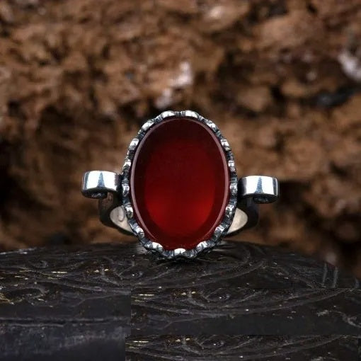 Red Aqeeq Hand Made Simple Women Ring