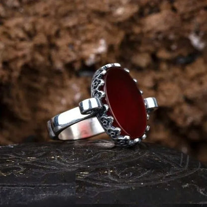 Red Aqeeq Hand Made Simple Women Ring