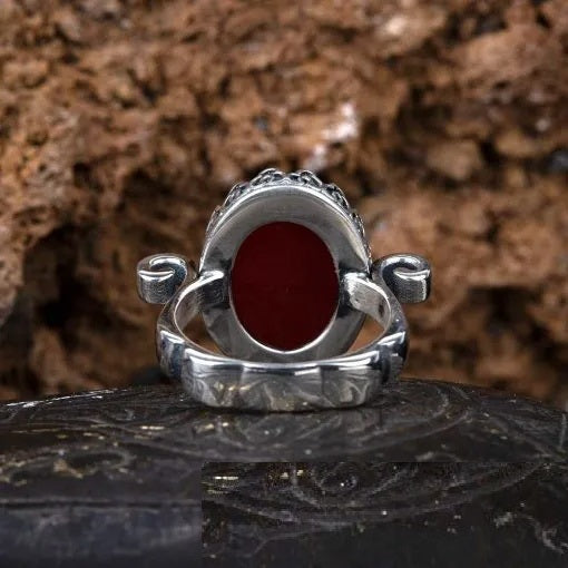 Red Aqeeq Hand Made Simple Women Ring