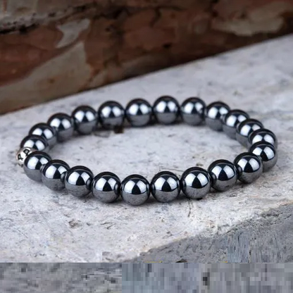 Shiny Hematite Elastic Beaded Bracelet