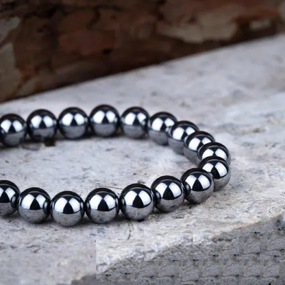 Shiny Hematite Elastic Beaded Bracelet