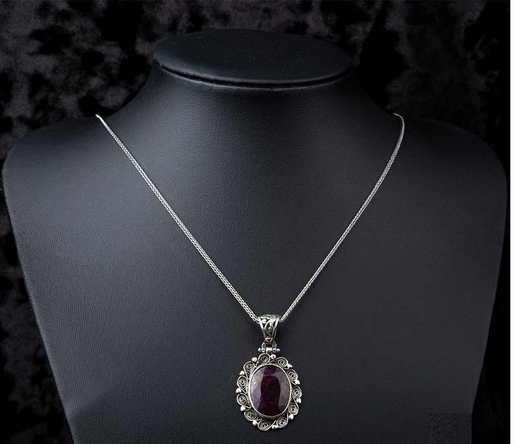 Ruby Filigree Silver Women Pendant