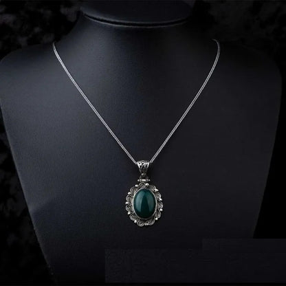 Green Aqeeq Filigree Silver Women Pendant