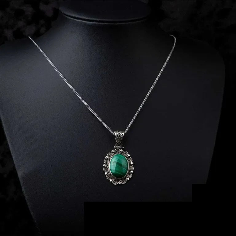 Malachite Filigree Silver Women Pendant