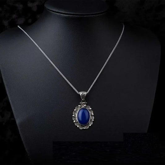 Blue Aqeeq Filigree Silver Women Pendant