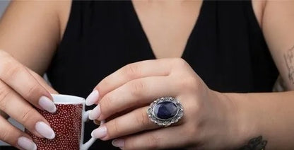 Sapphire Blue Filigree Silver Women Ring