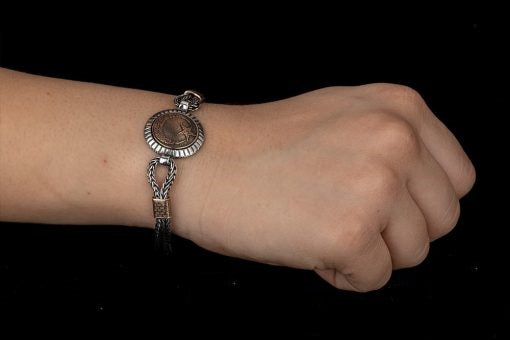 Crescent Star Hand Engraved Round Silver Bracelet