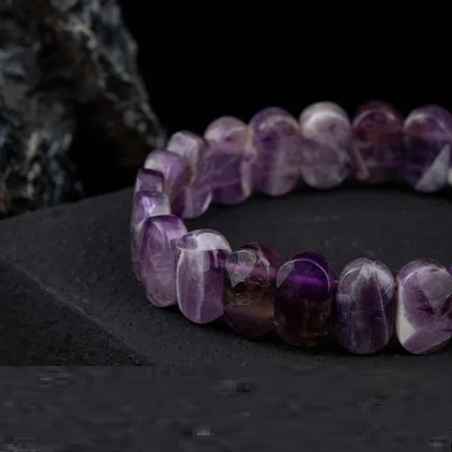 Oval Amethyst Elastic Beaded Bracelet