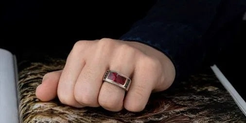 Elegant Cut Red Mina Silver Ring