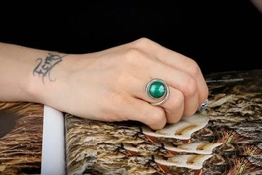 Malachite Twisted Silver Women Ring