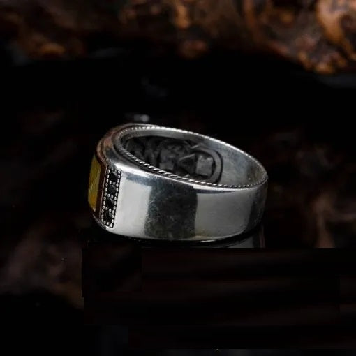 Elegant Cut Yellow Carbon Silver Ring