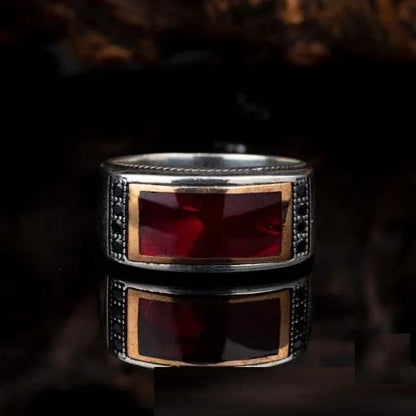 Elegant Cut Red Mina Silver Ring