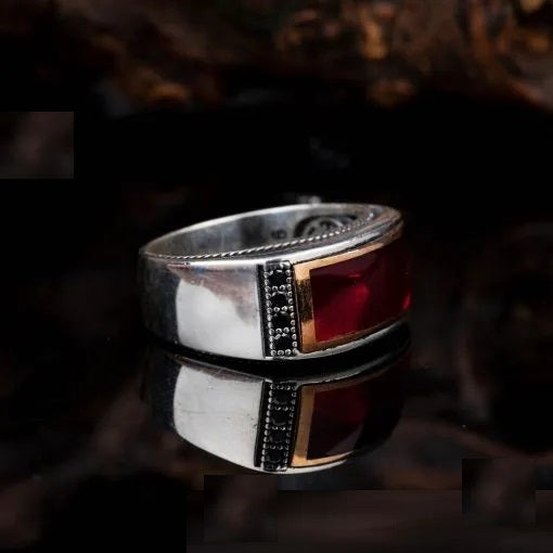 Elegant Cut Red Mina Silver Ring