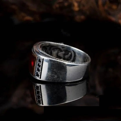 Elegant Cut Red Mina Silver Ring