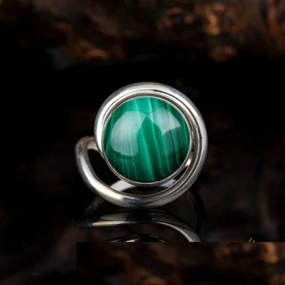 Malachite Twisted Silver Women Ring