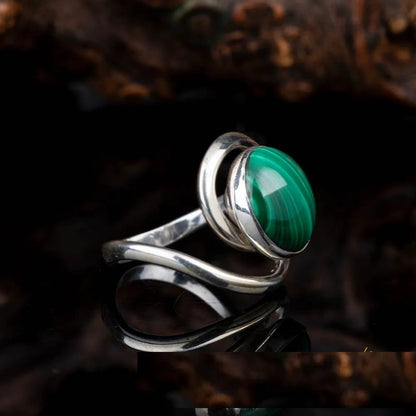 Malachite Twisted Silver Women Ring