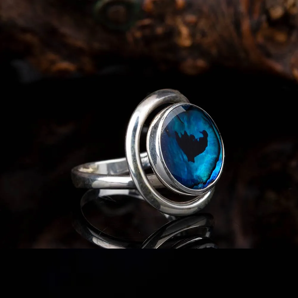 Blue Abalone Twisted Silver Women Ring