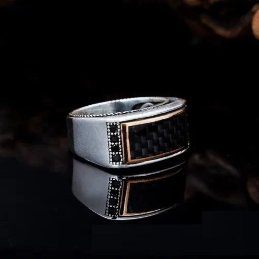 Elegant Cut Black Carbon Silver Ring