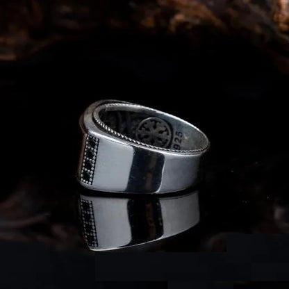 Elegant Cut Black Carbon Silver Ring