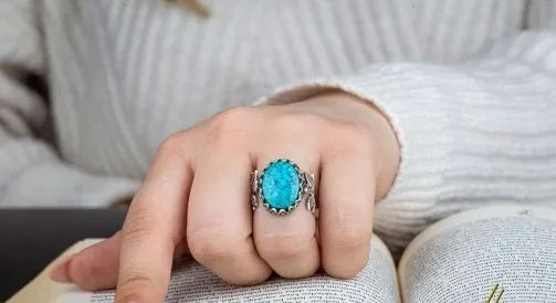 Turquoise Hand Made Women Flower Ring