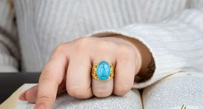 Turquoise Feroza Filigree Sides Women Ring