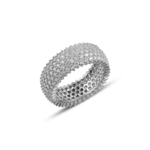 Rhodium Plated Zircon 5 Lines Eternity Ring