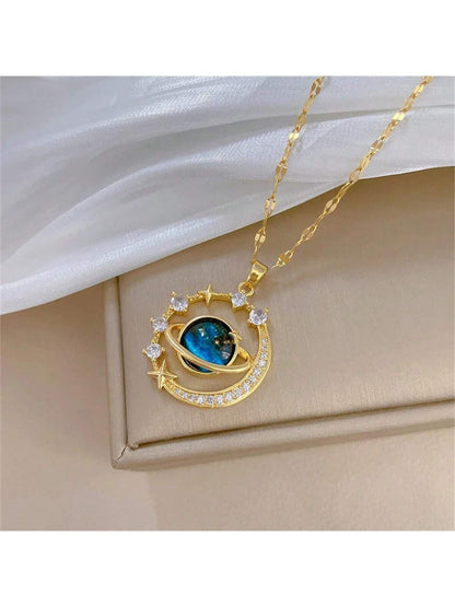 Twinkling Blue Starry Sky Zircon Pendant