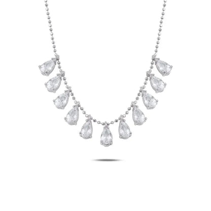 Teardrop Zircon Dangle Silver Necklace