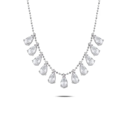 Teardrop Zircon Dangle Silver Necklace