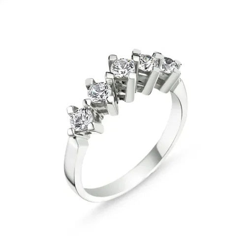 Zircon Five Stone Silver Ring