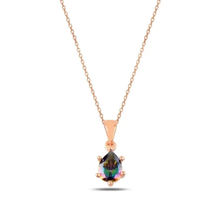 Mystic Topaz Zircon Solitaire Silver Necklace