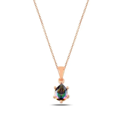 Mystic Topaz Zircon Solitaire Silver Necklace