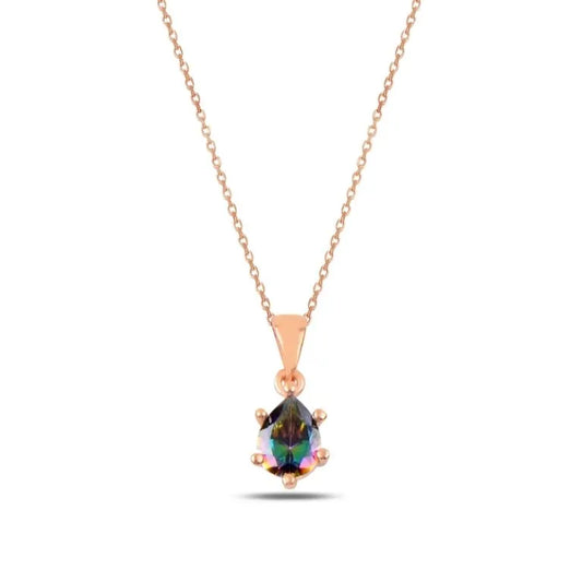 Mystic Topaz Zircon Solitaire Silver Necklace