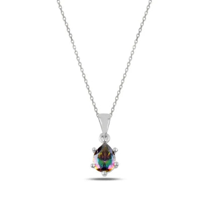 Mystic Topaz Zircon Solitaire Silver Necklace