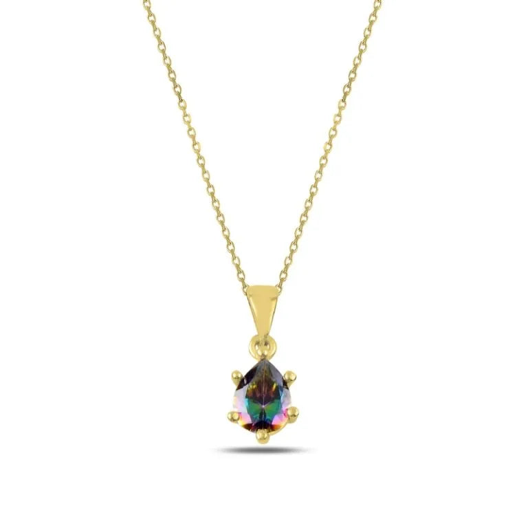 Mystic Topaz Zircon Solitaire Silver Necklace