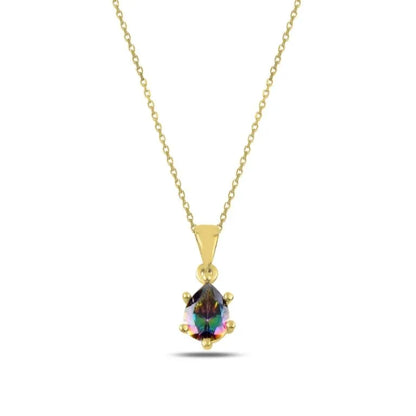 Mystic Topaz Zircon Solitaire Silver Necklace