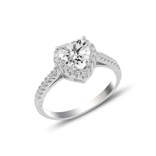 Heart Zircon Halo Solitaire Ring