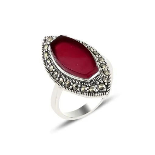 Red Agate & Marcasite Ring