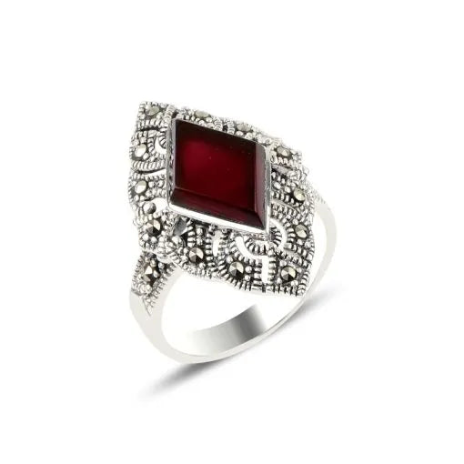 Red Agate & Marcasite Ring 1