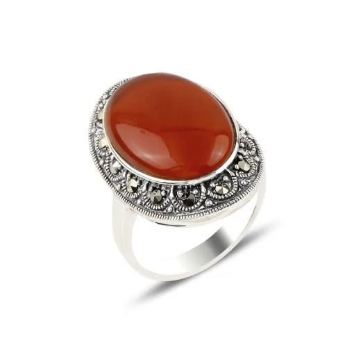 Red Agate & Marcasite Ring 2