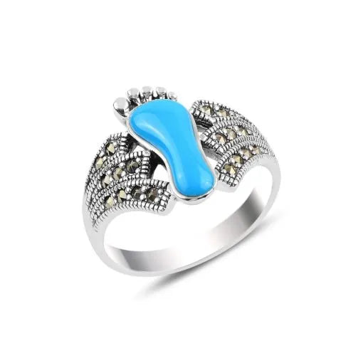 Turquoise & Marcasite Footprint Ring