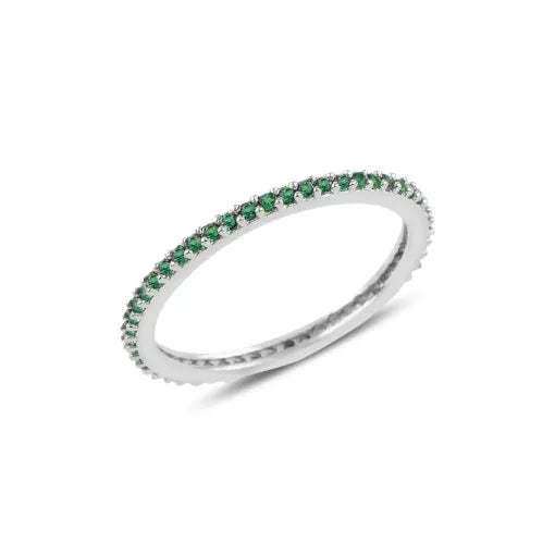 Single Line Emerald Zircon Thin Eternity Ring