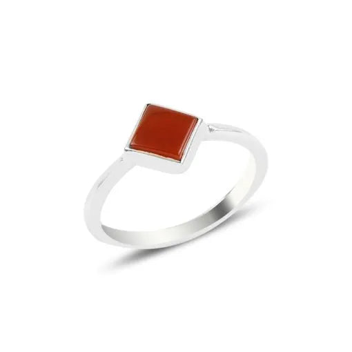 Red Agate Square Solitaire Ring