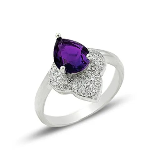 Amethyst Zircon Solitaire Ring