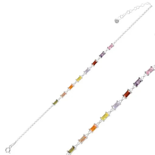 Baguette Multi Color Zircon Rolo Chain Bracelet